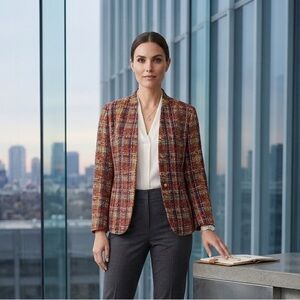 Black Label by Evan-Picone Multicolored Tweed Open-Front Blazer - Size 16